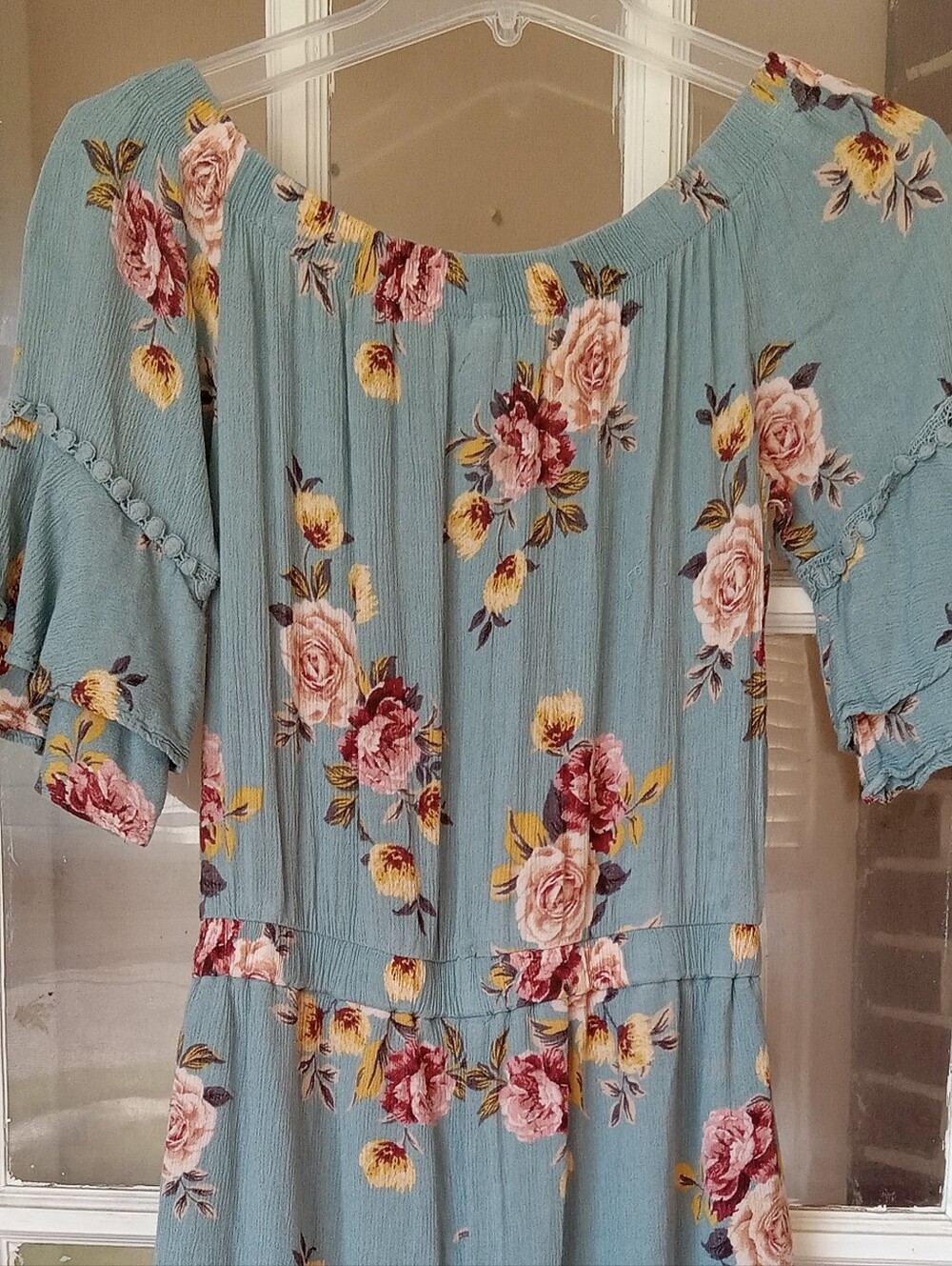 Xhilaration Light Blue Floral Knit Romper with Pastel Accents - Picture 4 of 6